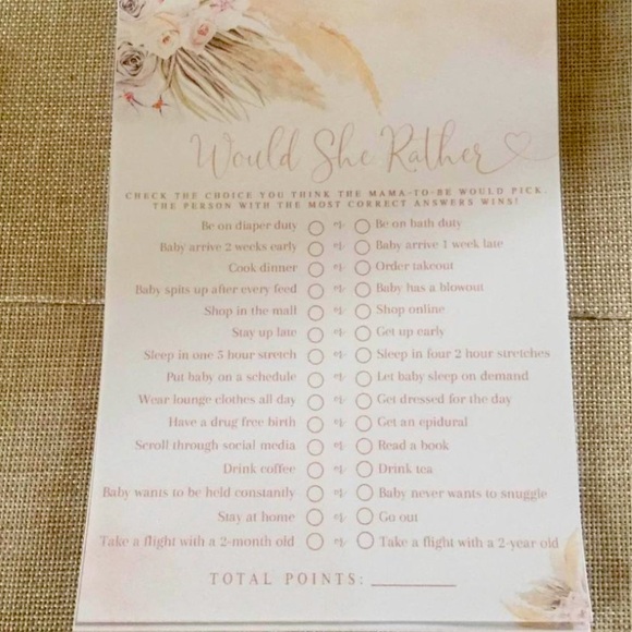 Baby Shower Games, Signs; Boho Pampas Theme - Picture 1 of 6